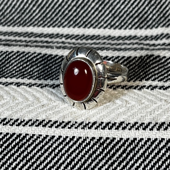 Vintage Sterling Carnelian Amber Stone Ring - Picture 9 of 12